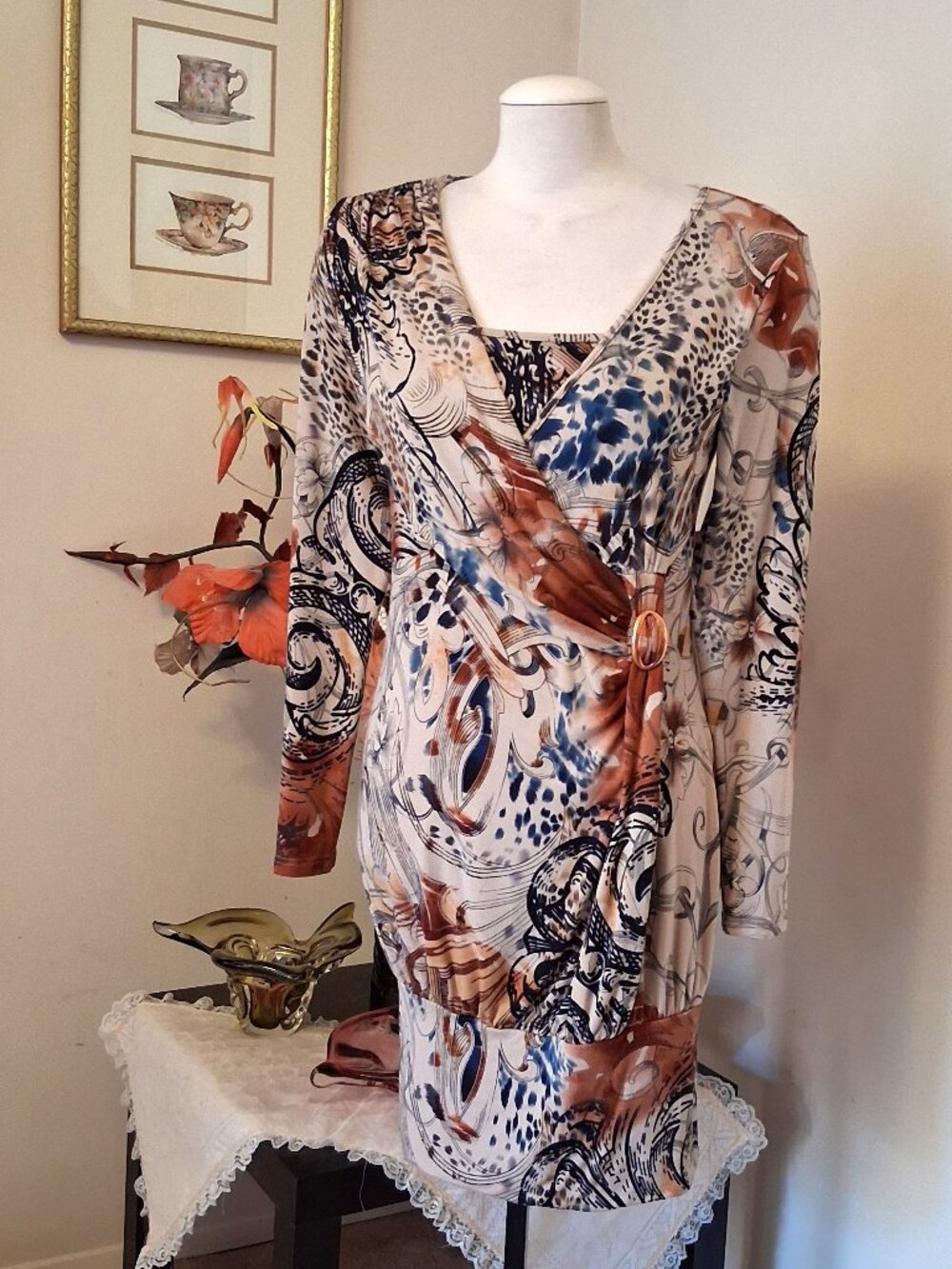 Dolce Vita Colorful Printed Premium Quality Midi Dress Long Sleeve Dresses